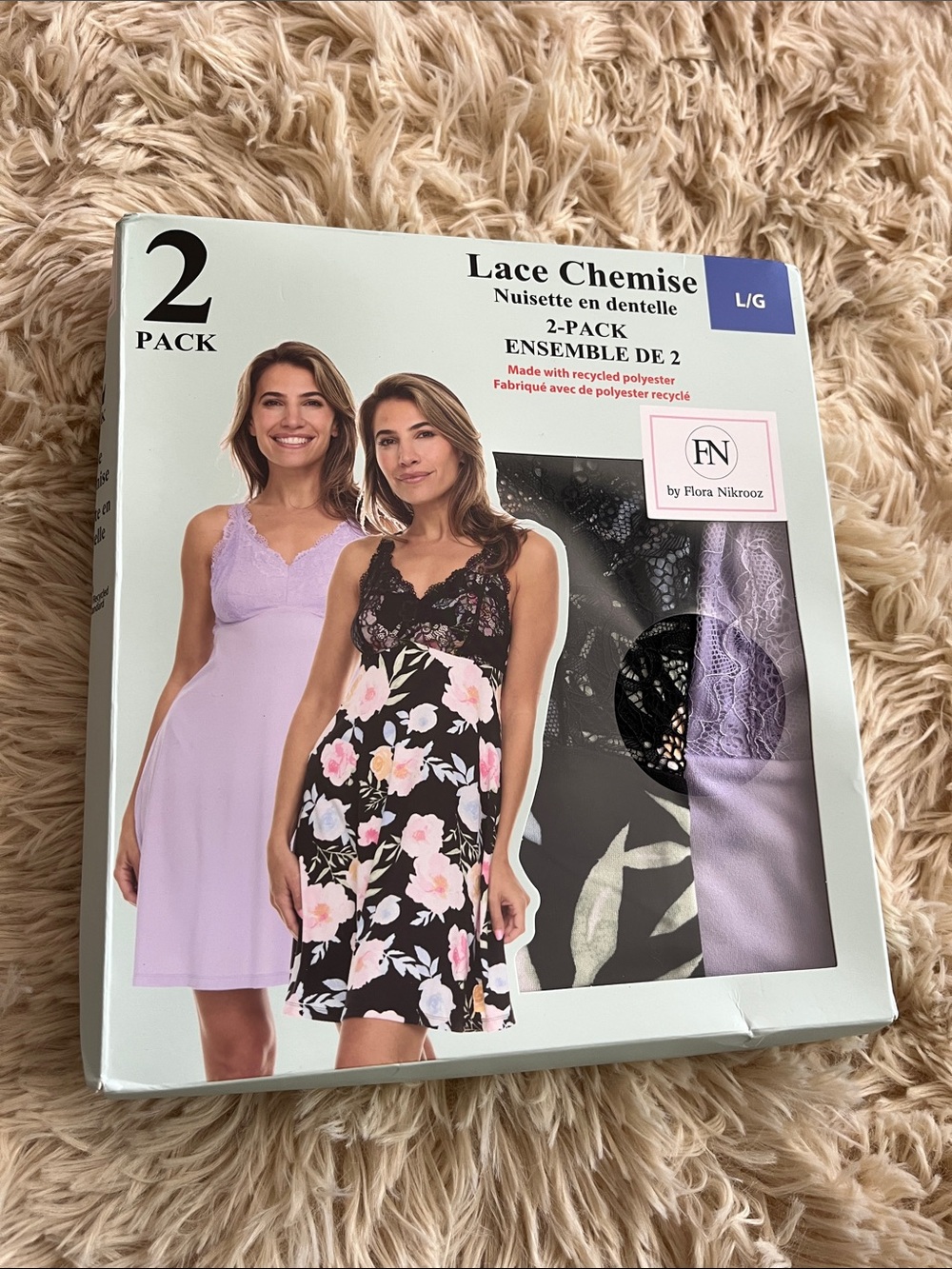 Flora Nikrooz 2-Pack Lace Chemise in Lavender & Black Floral